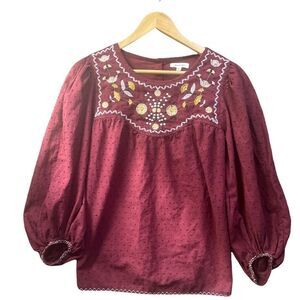 MAX STUDIO BALLOON SLEEVE SWISS DOT EMBROIDERED BLOUSE TOP SIZE L NWOT